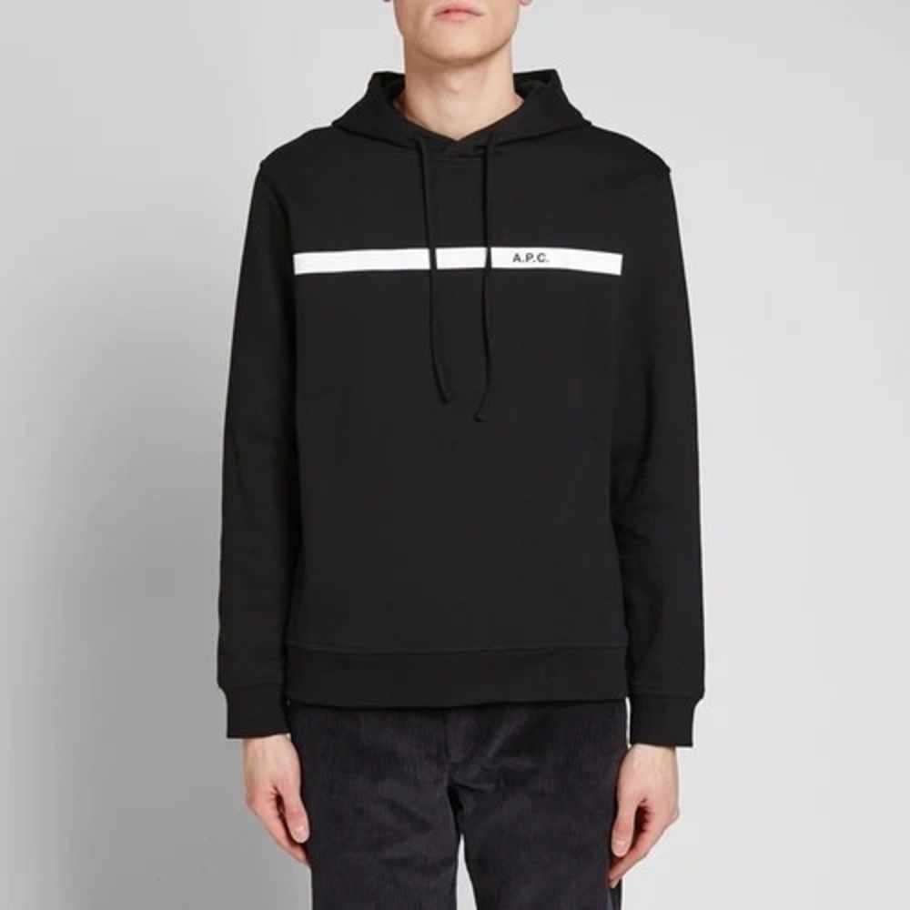 A.P.C. Rue Madame‎ Paris Black Hoodie w/White Stripe Sz L — Rare Graphic Variant